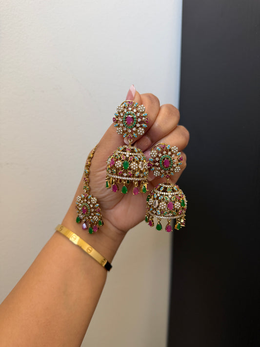 Aamya Statement Jadau Earrings Tikka Set
