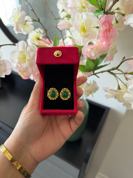 Gurnoor One Gram Gold Plated Studs (Green)