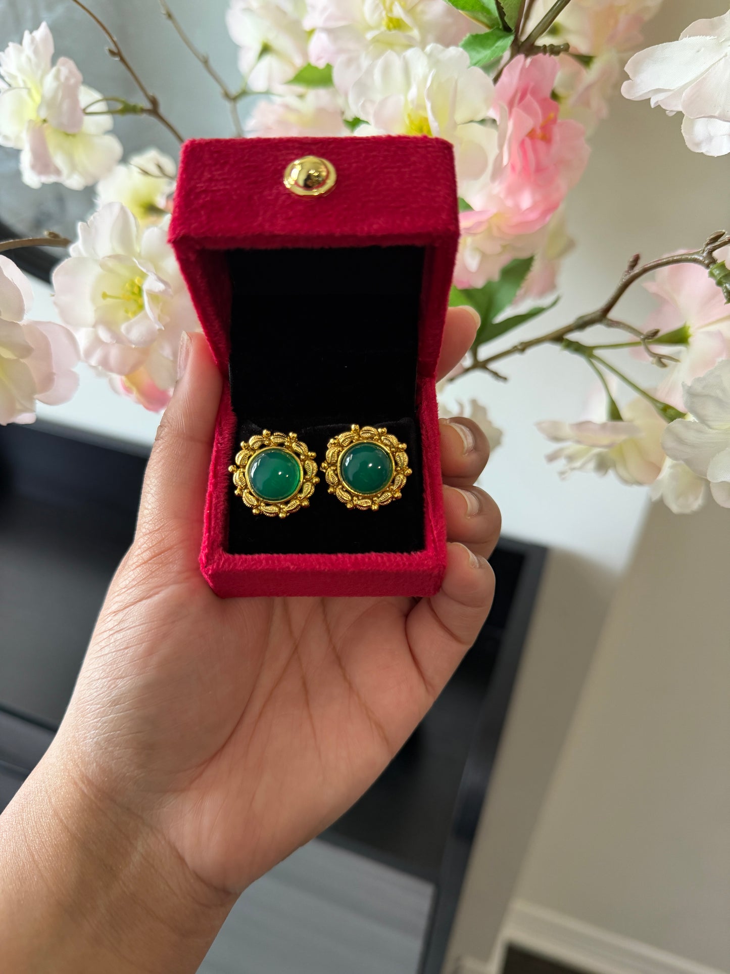 Dilman One Gram Gold Plated Studs (Green)