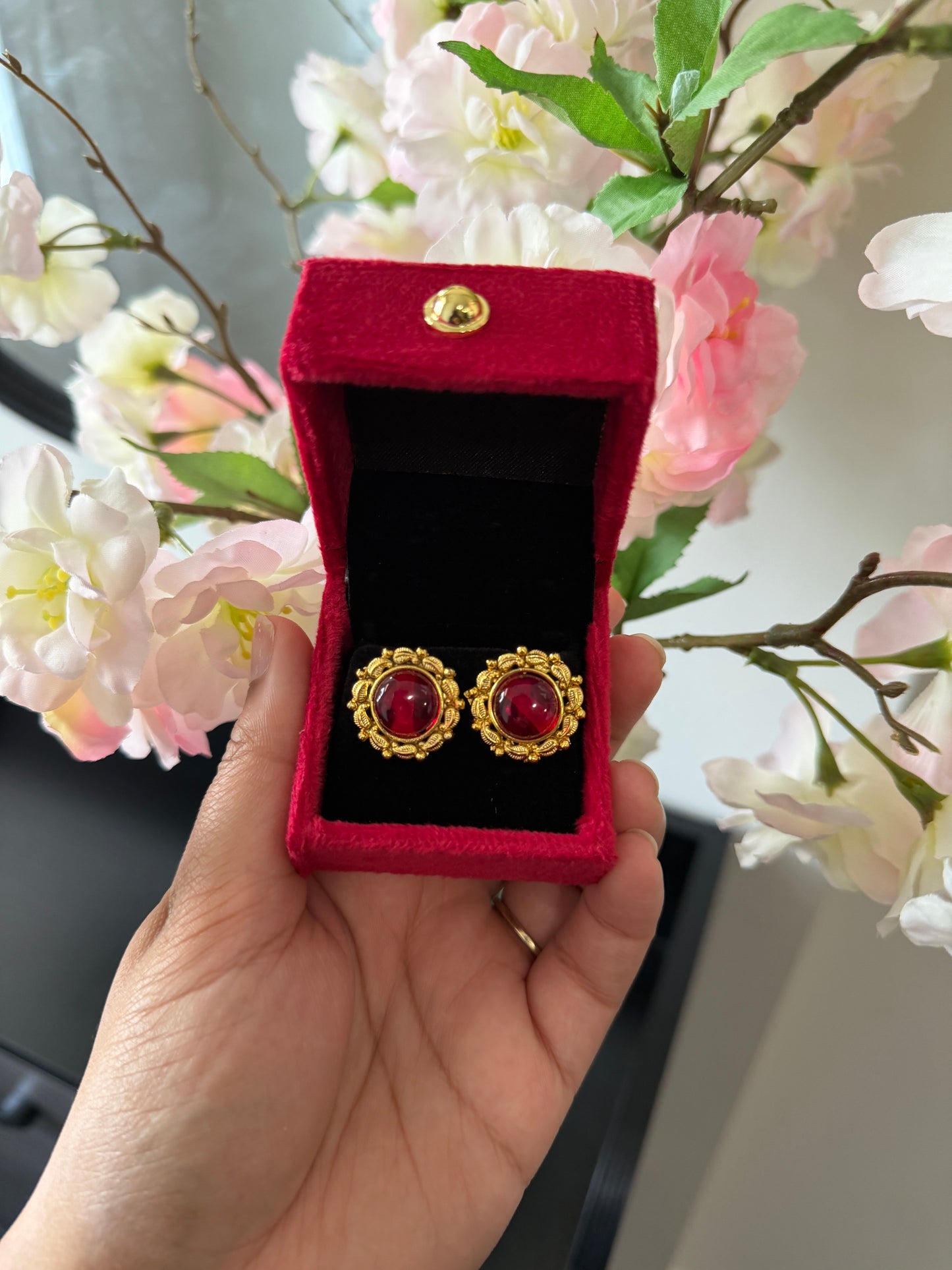 Dilman One Gram Gold Plated Studs (Ruby)