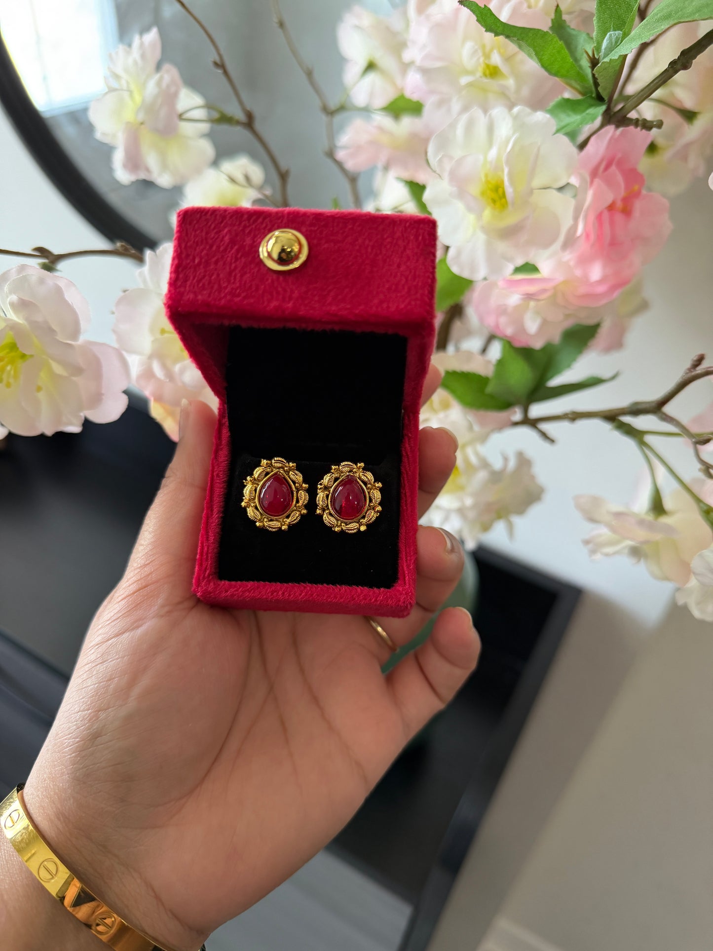 Gurnoor One Gram Gold Plated Studs (Ruby)