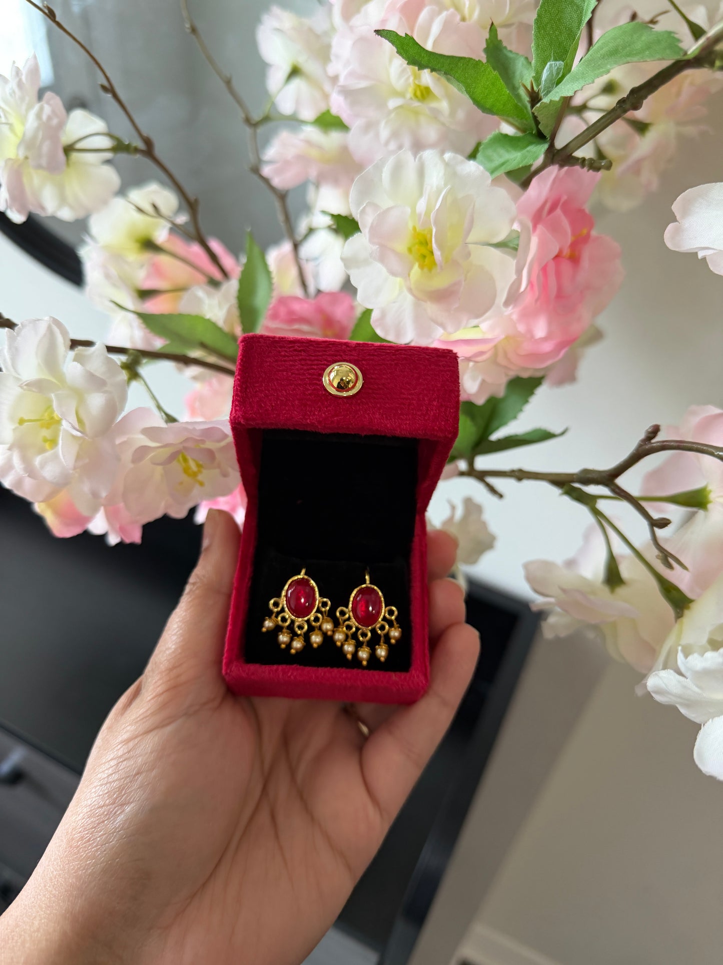 Neet One Gram Gold Plated Earrings (Ruby)