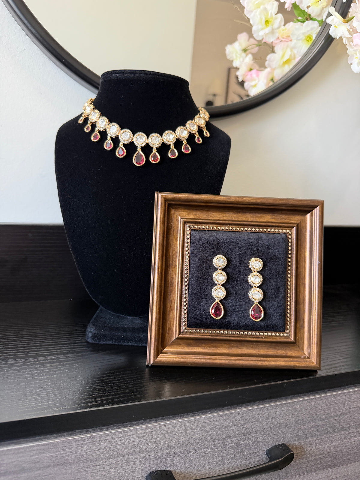 Ikra Kundan Gold Plated Set (Ruby)