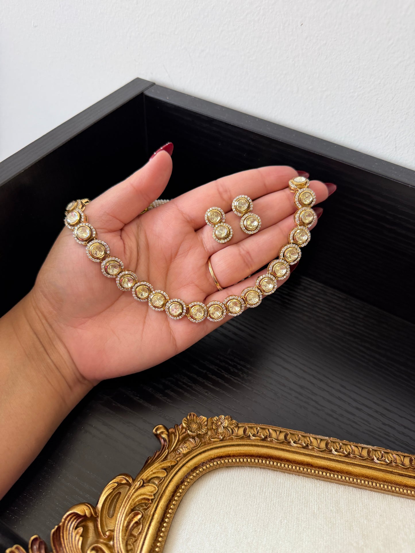 Hasmeet Moissanite Kundan Gold Plated Set