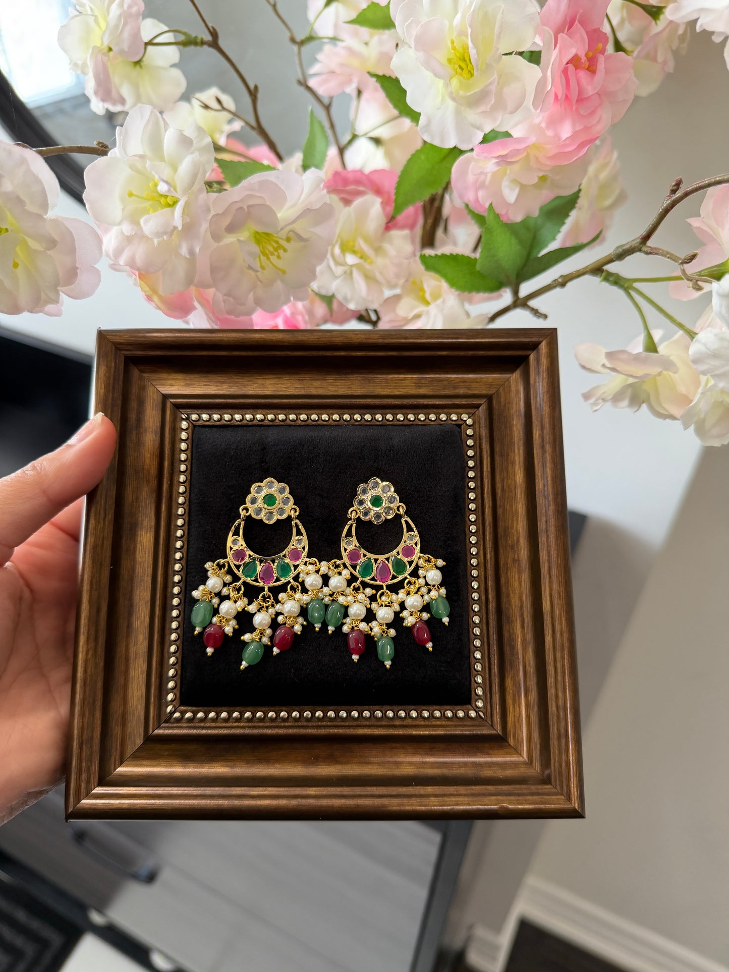 Japneet One Gram Gold Plated Jadau Earrings (Ruby&Green)
