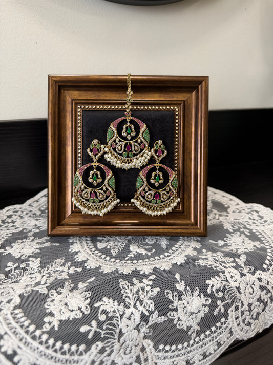 Aleena Statement Jadau Earrings Tikka Set