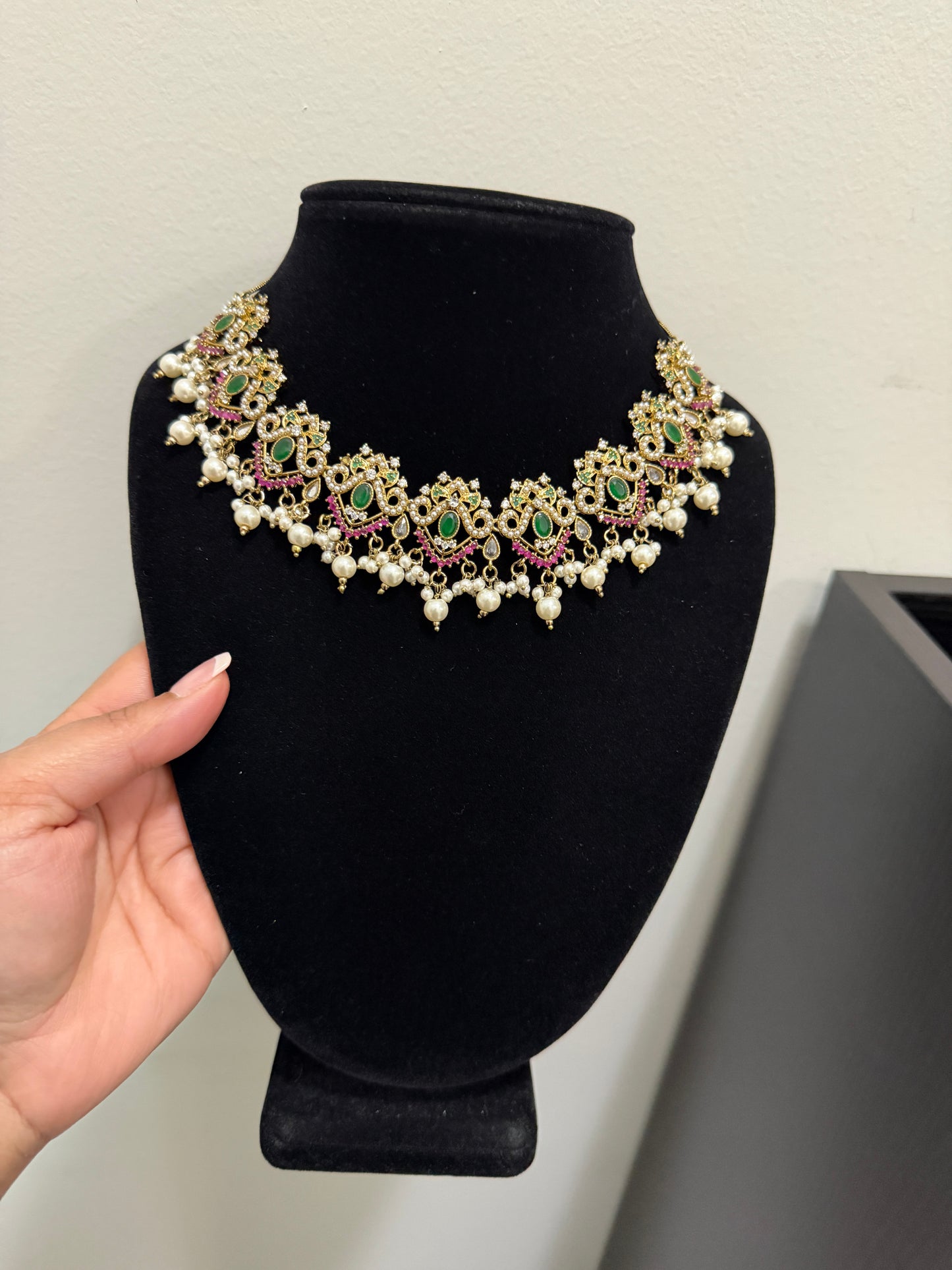 Jyot Statement Jadau Set (Ruby and Green)