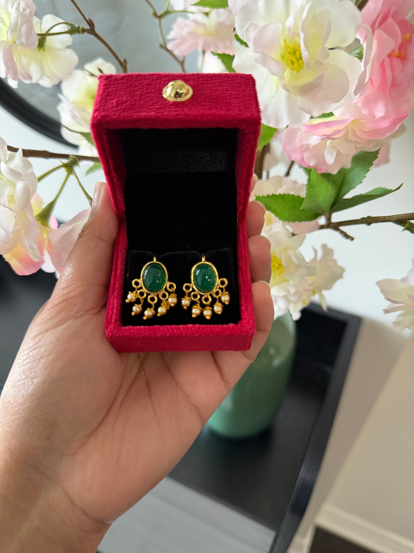 Neet One Gram Gold Plated Earrings (Green)