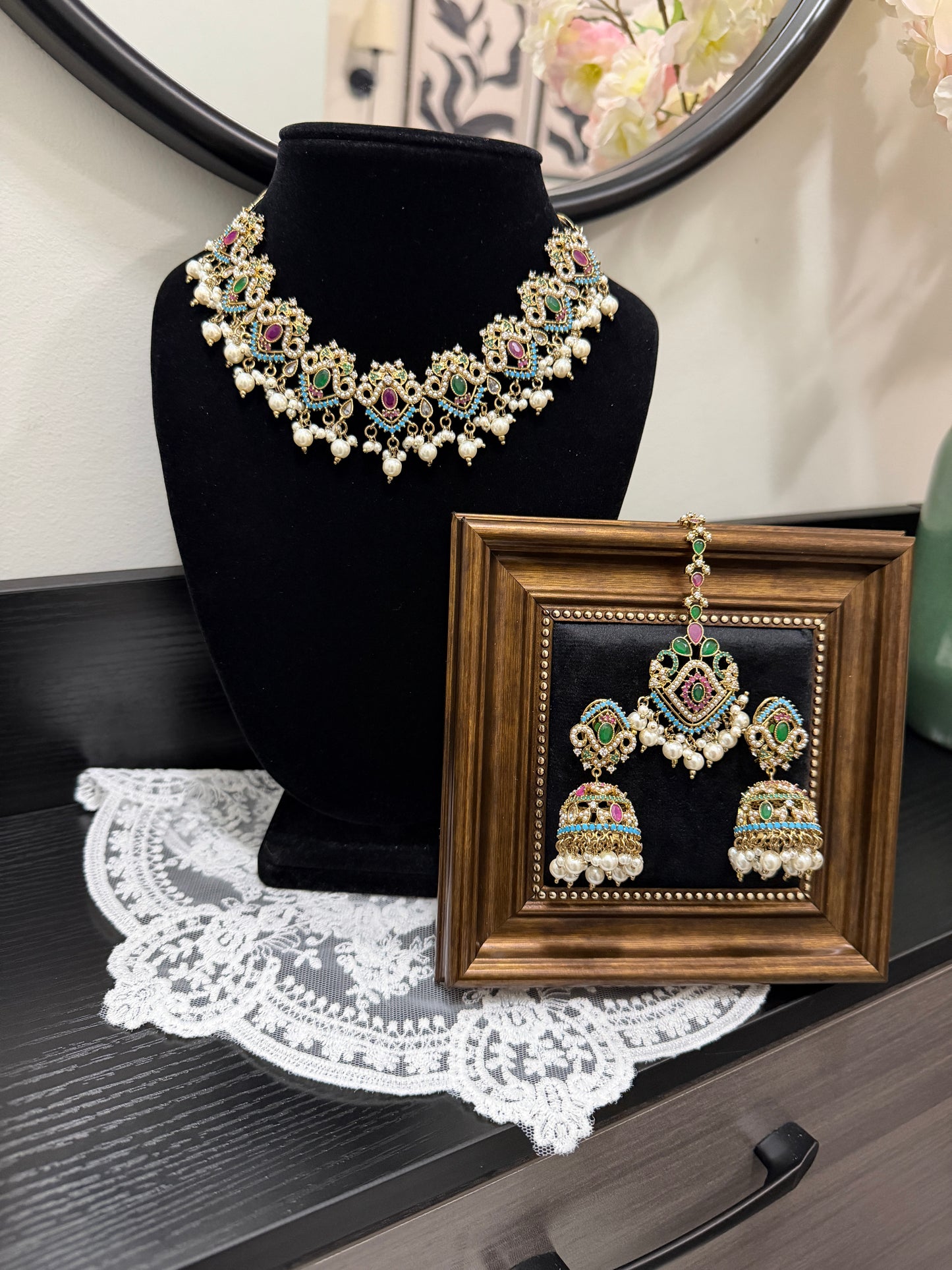 Jyot Statement Jadau Set ( Multi Colour)