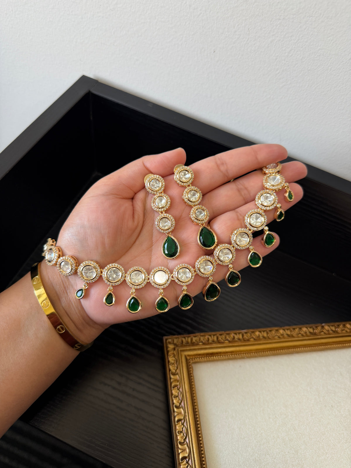 Ikra Kundan Gold Plated Set (Green)